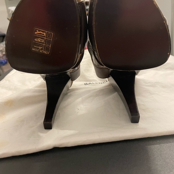 Balenciaga Dk Brown Leather/Cork Suede Stiletto Platform Heel 36 (US 5.5) - Picture 4 of 16